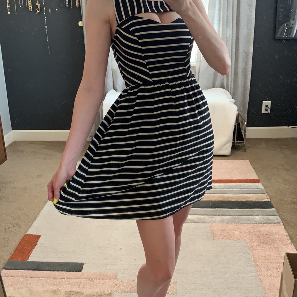 Amazing black and white striped peek a boob dress size xs